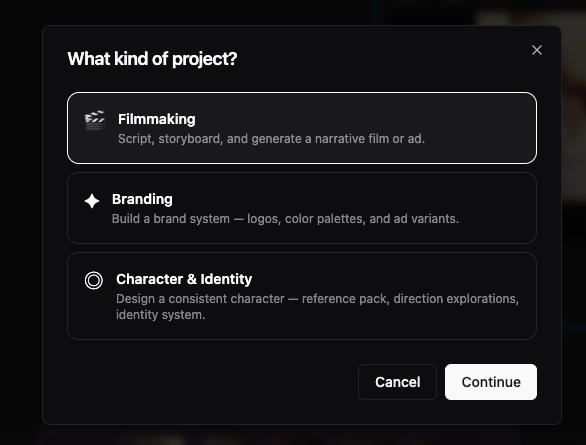 Create — choosing a project path and opening the studio