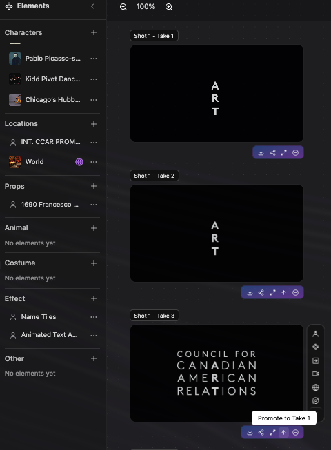 Shots, takes & story order preview