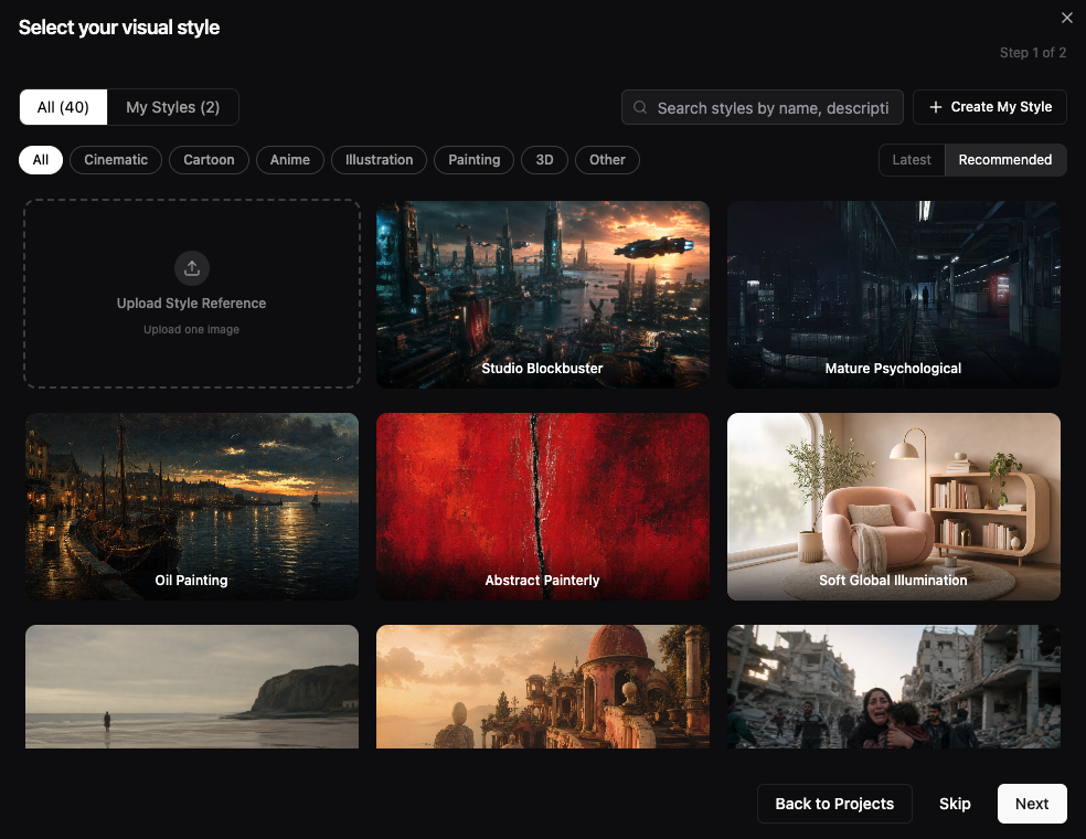 Project visual styles preview